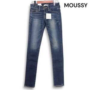 【新品 未使用】 MOUSSY マウジー 【mid rise basic skinny】USED加工 ストレッチ スキニー デニム パンツ Sz.24 レディース　K4B01074_C#R