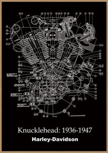 ハーレー ナックルヘッド エンジン 図面 ミニポスター B5サイズ ◆ 複製 HARLEY-DAVIDSON USAD5-F35