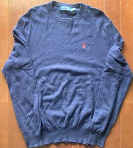 古着 ジャンク★RALPH LAUREN ラルフローレン★POLO★長袖 メリノウール★紺 ネイビー★アメカジ ストリート★サイズM★