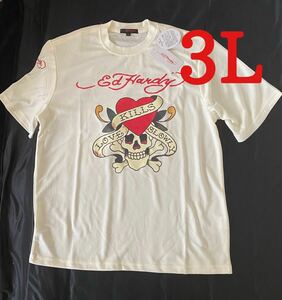 ED HARDY 半袖 Tシャツ メンズ 3L エドハーディー ドクロ スカル ロゴ プリント 新品未使用 1点のみ