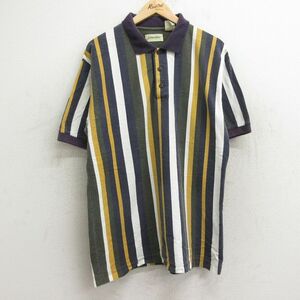 XL/古着 セントジョンズベイ 半袖 ポロ シャツ メンズ 90s コットン 紺他 ネイビー ストライプ 24jun13 中古 トップス