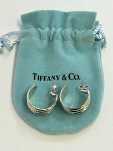 【5】ピアス　フープピアス　アクセサリー　ティファニー　TIFFANY　シルバー　メキシコ製　ワイドトリプル　3ライン　レディース　中古