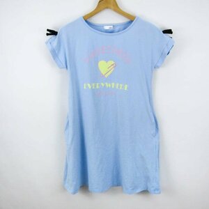 ジェニーラブ 半袖Tシャツ チュニック ワンピース 前面プリント ラウンド ストレッチ 春夏 キッズ 女の子用 160サイズ ブルー JENNI love