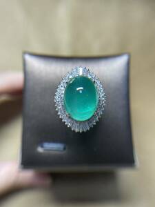 指輪 リング エメラルドキャッツアイ9.75ct ダイヤモンド1.28ct 13.6g 大粒珍しい　綺麗ジュエリー　ソーティング付き