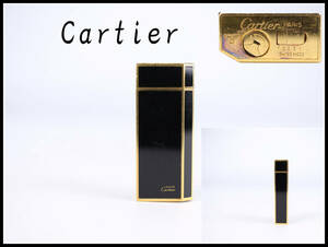 【秀】ZB457 カルティエ 【Cartier】 ガスライター ゴールド×黒／時代のすれあり 美品！ｒ