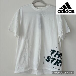 U■タグ付き adidas アディダス メンズ 半袖Tシャツ XLサイズ 白 ホワイト 定価¥4389 プリントロゴ ゆったり 大きめ スポーツウェア 半袖