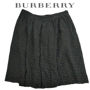 【大きいサイズ】BURBERRY LONDON / バーバリー シルク100% 膝丈フレアスカート 春夏服 ブラック×花柄 46サイズ 日本製 I-4151