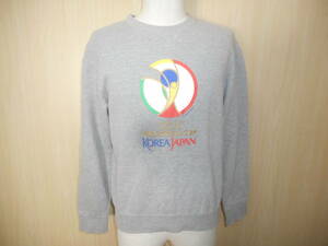 b382◆2002 FIFA World Cup スウェット トレーナー◆ワールドカップ 日本 韓国 開催 sizeS~Ｍ 杢グレー コピーライト1999 綿100％ 日本製3K