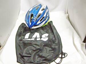 美品 LAS ヘルメット グレー ブルー イエロー サイズ 57-62 保存袋付 軽量 イタリア ロードバイク サイクリング
