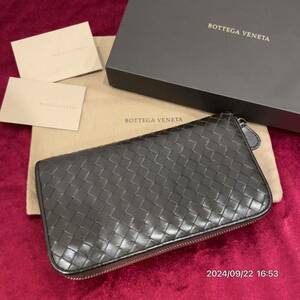 BOTTEGA VENETA ボッテガヴェネタ イントレチャート レザー 革 ラウンドジップ 長財布 箱付