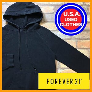 ME11-693★USA直輸入!!★【FOREVER 21 フォーエバー21】無地 プルオーバー スウェットパーカー【S】ブラック USA古着 ファストファッション