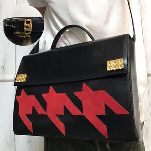 超美品／入手困難●セリーヌ CELINE ショルダーバッグ ハンドバッグ 2way 凱旋門 金具 千鳥格子 メンズ ビジネス A4 レザー 本革 黒 かばん