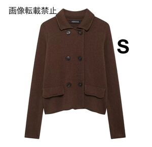 brown ブラウン vintage ヴィンテージ レトロ ニット カーディガン トップス Sサイズ レディース★ZARA 好きな方に★秋新作 新品未使用★