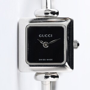 【電池交換済/稼働品】GUCCI バングルウォッチ 1900L クォーツ/QZ 黒文字盤 2針 SS スクエア 腕時計 グッチ レディース/婦人