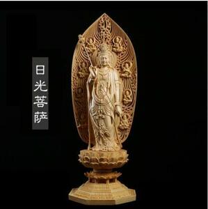 総檜材　仏教工芸品　木彫仏教　精密彫刻　極上品　仏師で仕上げ品　日光観音菩薩立像 高43cm