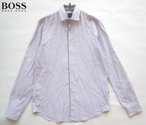 美品トルコ製!!ヒューゴボス HUGO BOSS*クロスドット総織り柄長袖シャツ S 実寸M ホワイト×ネイビー×レッド