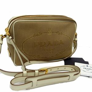 極美品 参考定価18万◇PRADA プラダ LOGO JACQUARD キャンバス カロゴジャガード 斜めがけ ショルダー バッグ ベージュ イタリア製