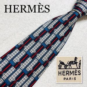 HERMES エルメス　ネクタイ　チェック　ベルト　総柄　シルク100% フランス製　幅広　ビジネス