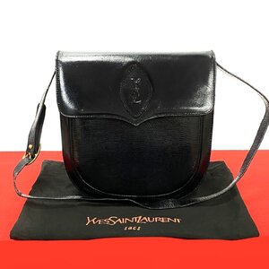 極 美品 袋付き YVES SAINT LAURENT イヴ サンローラン ヴィンテージ YSL ロゴ レザー 本革 ショルダーバッグ ポシェット ブラック 74905