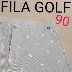 【超美品】FILA GOLF ゴルフパンツ カジュアル ゴルフウエア総柄　刺繍　ストライプ　ハーフパンツ　メンズ90