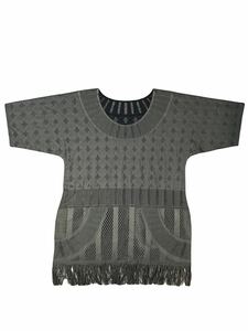 (D) PLEATS PLEASE ISSEY MIYAKE プリーツプリーズ イッセイミヤケ カッティング メッシュ フリンジ 半袖 カットソー グレー系