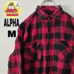 usa古着 ALPHA ネルシャツ　M レッド　ブラック　チェック