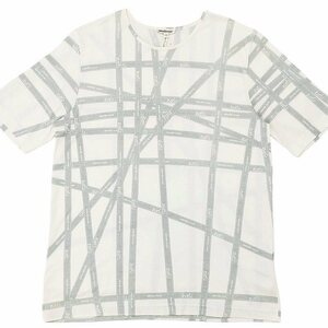 エルメス HERMES ヴィンテージ マルジェラ期 ボルデュック Tシャツ カットソー リボン ロゴ 総柄 半袖 イタリア製 白 ホワイト グレー系 ME