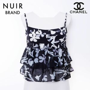 シャネル CHANEL キャミソール チュニック 花柄 04S ブラックxホワイト