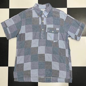 ENGINEERED GARMENTS インディゴ パッチワーク シャンブレー 半袖 ボタンダウン プルオーバー シャツ L エンジニアードガーメンツ BD