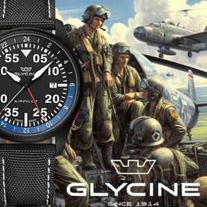 【定価22万→1円】グライシンGLYCINE スイス製ミリタリー パイロット GMT機能 100m防水 AIRPILOT 新品未使用 メンズ日本未発売 グリシン