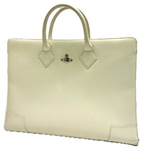 【17985】Vivienne Westwood ヴィヴィアンウエストウッド トートバッグ　レザー　ホワイト　大容量　約ヨコ40cm　タテ29cm　マチ約10cm