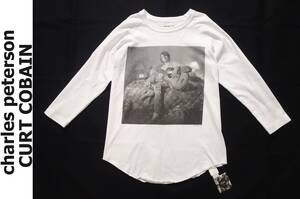 【送料無料】タグ付き charles peterson ”KURT COBAIN” 7分袖 Tシャツ 白 メンズ M アメリカ製 NIRVANA チャールズピーターソン