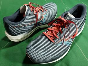 ▲MIZUNO グラスファイバー入りナイロンプレート搭載 ランニングシューズ WAVE REBELLION J1GC211728 ブラック/ブルー 25.5cm 未使用!!!▲