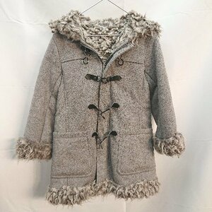 ◇ COMME CA FILLE コムサフィユ キッズ ボア 無地　シンプル フード 長袖 ダッフル コート 130A グレー レディース E