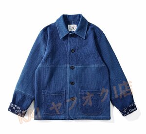 新品職人手作り 藍染め 刺し子 カバーオール 剣道着 19OZ 綿100% ワークジャケット sashiko indigo 上品 インディゴ ワークウェア M