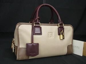 1円 LOEWE ロエベ アナグラム アマソナ28 レザー ハンドバッグ トートバッグ レディース ベージュ系×ブラウン系 FC7237