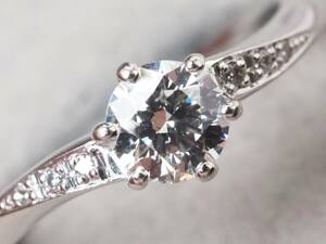 【4215A】鑑定書付ジュエリーツツミ Pt900天然ダイヤモンドI/SI-2/EX/0.336ct/0.02ct/3.3g リング 指輪 ♯11