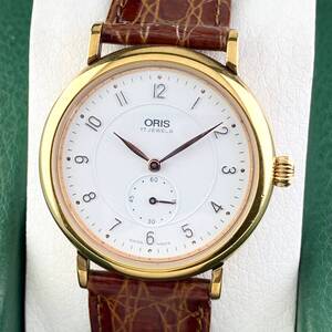 【1円〜】ORIS オリス 腕時計 メンズ 手巻き スモセコ 7423 ホワイト文字盤 ゴールド ラウンドフェイス 可動品