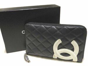 シャネル A26710 カンボン 長財布 ☆ ブラック × ホワイト ココマーク ラウンドファスナー ▼ ラムスキン キルティング CHANEL 5E6DS