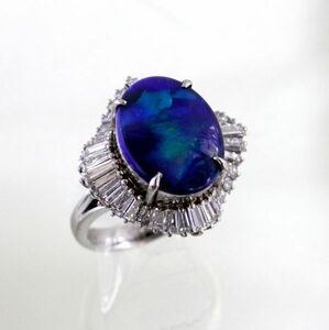 ◎中古美品◎プラチナ　ブラックオパール　3.68ct　ダイヤ　1.25ct　リング　10号