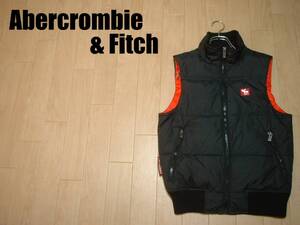 Abercrombie & FitchアウトドアダウンベストS黒ブラック正規アバクロンビー&フィッチOUTDOOR DOWN VESTジップアップ羽毛ブルゾンジャケット