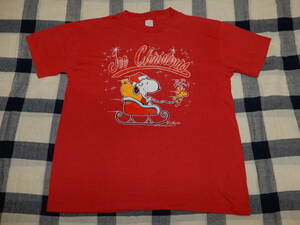 ☆希少 ARTEX社製 ヴィンテージ スヌーピー 半袖 クリスマス Tシャツ USA製 M ☆赤 70s 80s PEANUTS ピーナッツ コレクター アメカジ 古着