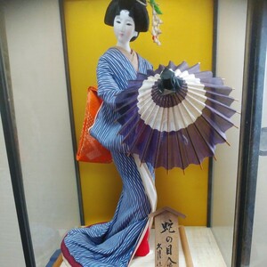 昭和レトロ　ヴィンテージ　日本人形 置物 アンティーク　久月　ケース入り　蛇の目傘　美人　日本舞踊