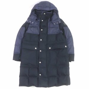 美品□MONCLER モンクレール WILSON GIUBBOTTO ウール WZIP ロゴワッペン フーデッド ダウンジャケット ダウンコート ネイビー 2 正規品