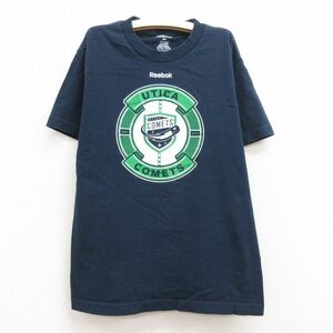 古着 リーボック 半袖 Tシャツ キッズ ボーイズ 子供服 ユーティカコメッツ アイスホッケー コットン クルーネック 紺 ネイビー 22jun2