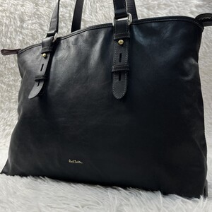 美品◎Paul Smith トートバッグ レザー マルチストライプ ポールスミス 肩掛け 大容量 A4収納可 メンズ ビジネス 黒 ブラック