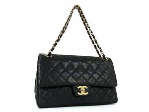 1円 ■美品■ CHANEL シャネル ココマーク マトラッセ ラムスキン ダブルフラップ ショルダーバッグ レディース ブラック系 DA9166