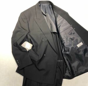 新品 定価3.7万円【サイズA3 XS★Kanebo礼服】4Bダブルスーツ 漆黒フォーマル 背抜き ノーベンツ 2タック アジャスター付き ウール100 喪服