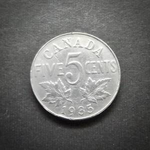 カナダ　5セント　1935年　　送料無料 （17951）　お金 貨幣　硬貨　 コイン アンティーク コレクション 北アメリカ