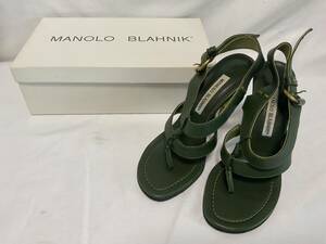 ◇MANOLO BLAHNIK マノロ・ブラニク サンダル グリーンレザー サイズ37/日本サイズ約24㎝ 箱有